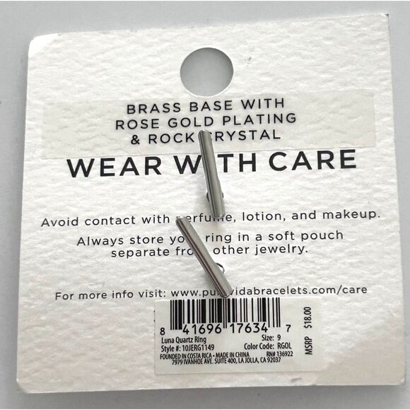 Pura Vida Rose Gold-Plated Luna Quartz Ring Size 9 With Rock Crystal - Picture 3 of 3